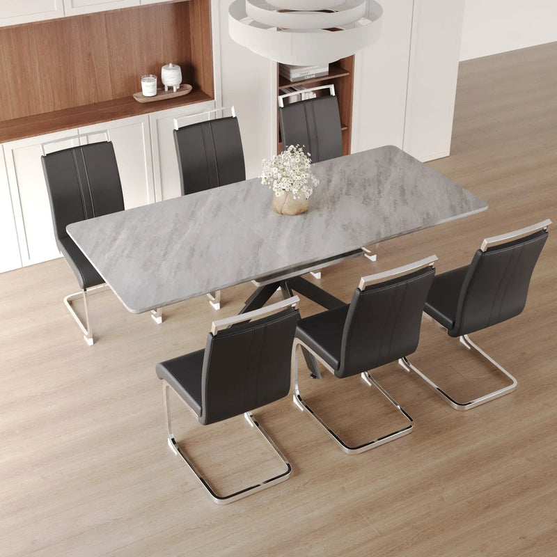 Modern Extendable Dining Table Set For 6 - 8 - Black / Gray by HouseOfZazla