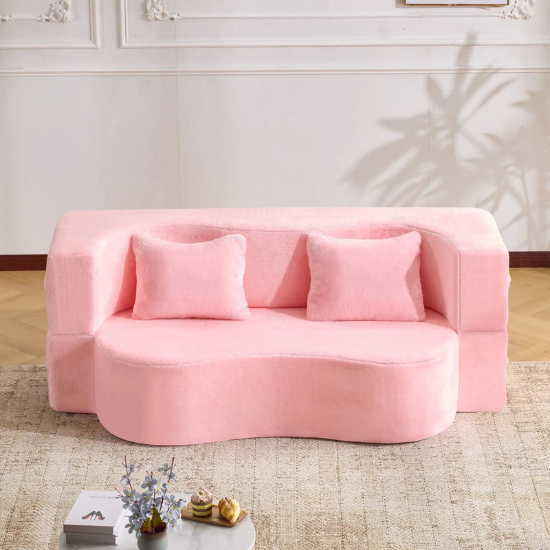 71-Inch Folding Sofa Bed in Pink Chenille with High-Density Foam by HouseOfZazla