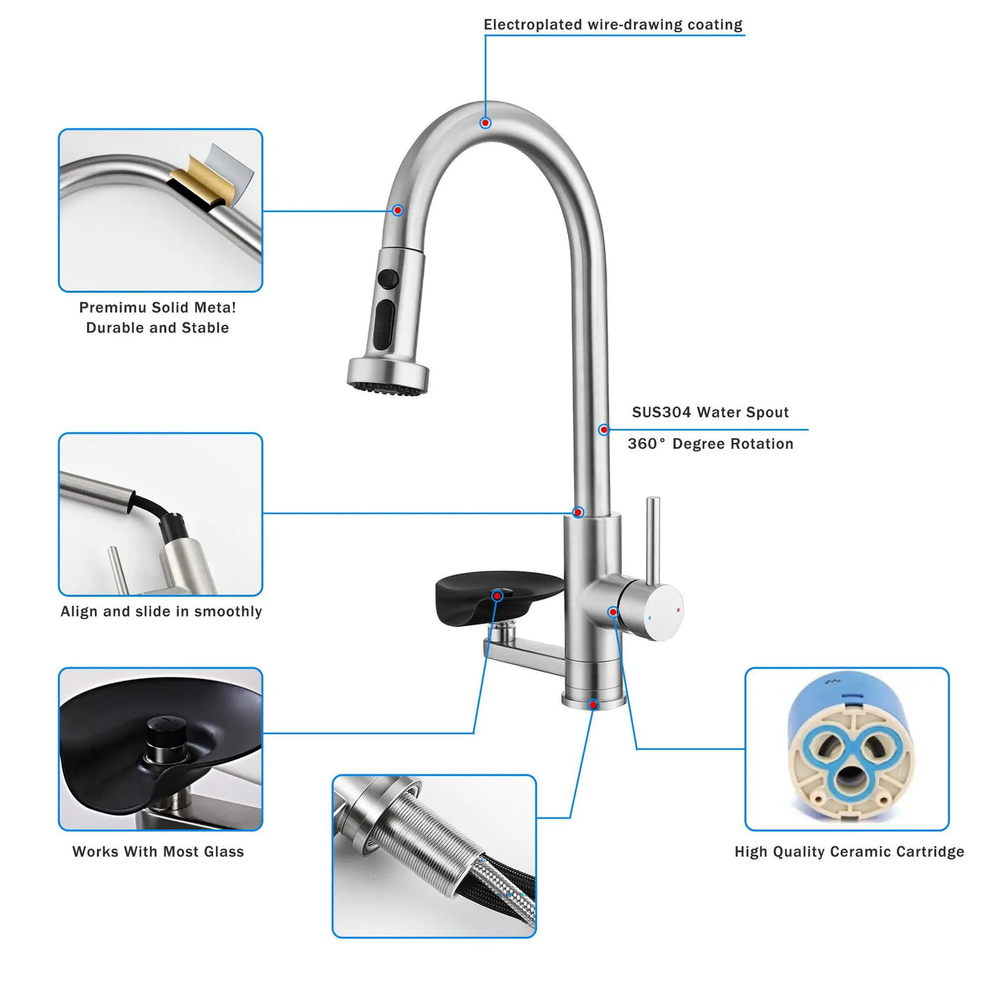 3 In 1 Kitchen Faucet With Press Type Glass Rinser, High Arc Pull Down Sprayer by HouseOfZazla