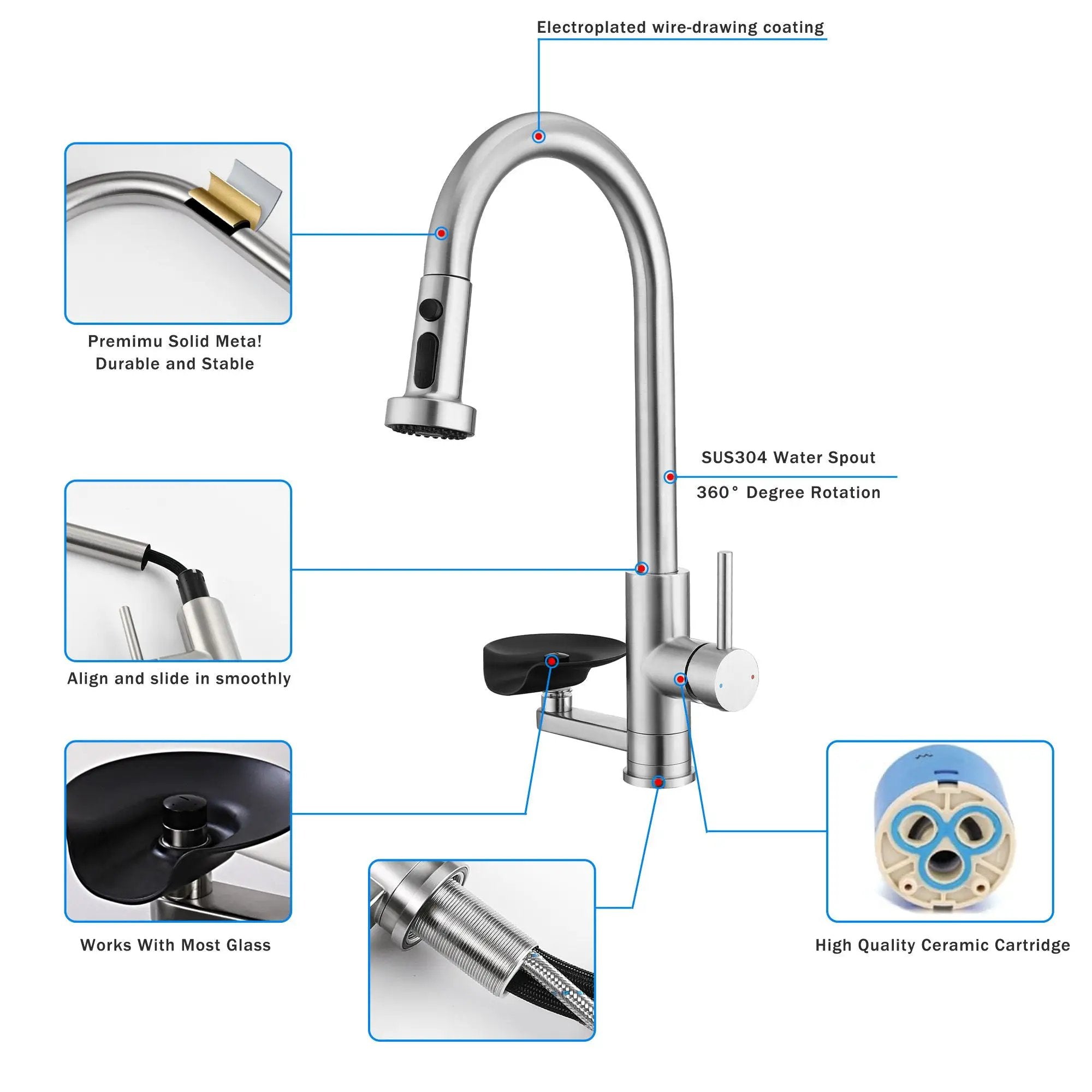 3 In 1 Kitchen Faucet With Press Type Glass Rinser, High Arc Pull Down Sprayer by HouseOfZazla