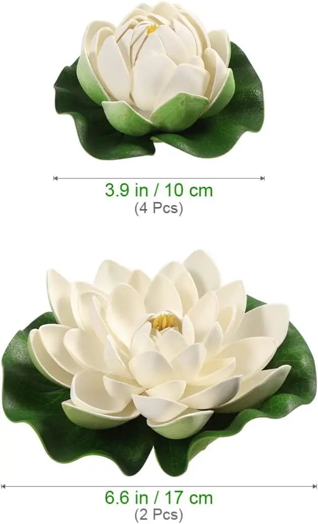 Ciieeo 6PCS Artificial Floating Lotus Flowers Realistic White Lotus & Water Lily Pads for Pool Patio Garden Aquarium Decor by GreenHaven Gardens