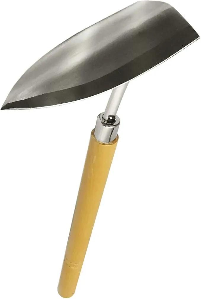 Japanese Garden Landscaping Triangle Hoe with Stainless Steel Blade & Wood Handle by GreenHaven Gardens