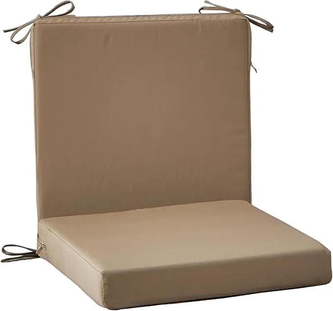 20 x 20 Inch Outdoor Chair Cushions for Patio Furniture, UV Resistant Non Slip Waterproof Replacement Patio Seat Cushion with Ties Set of 2, Khaki by GreenHaven Gardens