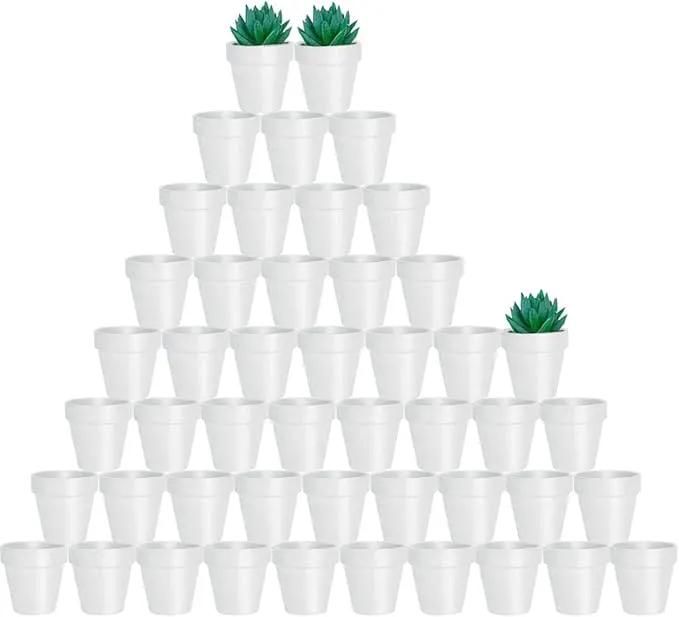 vensovo 48 Pcs 2" Tiny Terracotta & Terra Cotta Pots with Drainage - White Small Mini Clay Ceramic Pottery Planter Ideal for Indoor/Outdoor Plants, Crafts, Wedding Favors by GreenHaven Gardens