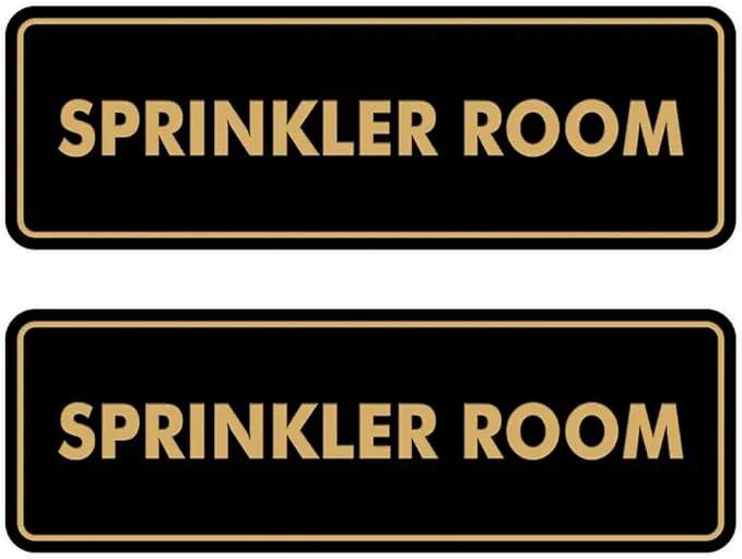 Signs ByLITA Standard Sprinkler Room Sign (Black/Gold) - Small 2 Pack by GreenHaven Gardens