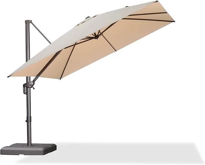 PURPLE LEAF 10 Feet Patio Cantilever Umbrella Square Outdoor Umbrella with 360° Rotation and Aluminum Offset Hanging for Garden Backyard Pool, Beige by GreenHaven Gardens