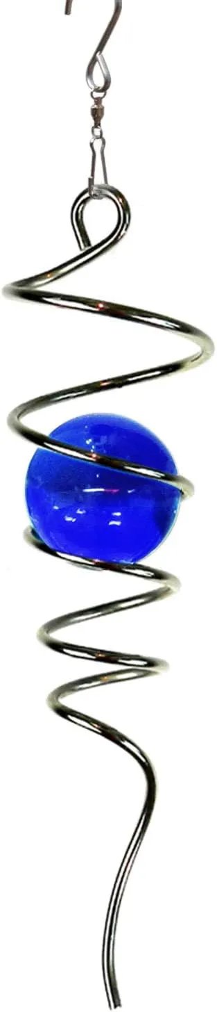 FONMY Gazing Ball Spiral Tail -Decorative Wind Spinner 11" inch Tail and 2" inch Blue Glass Orb. Indoor Outdoor Garden Decoration -13 inch Height by GreenHaven Gardens