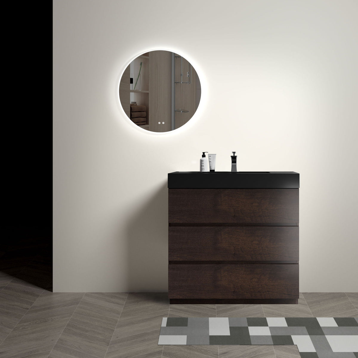 Alice Bathroom Vanity with Large Storage and One-Piece Sink Basin – Black or White, photo 10 of 24
