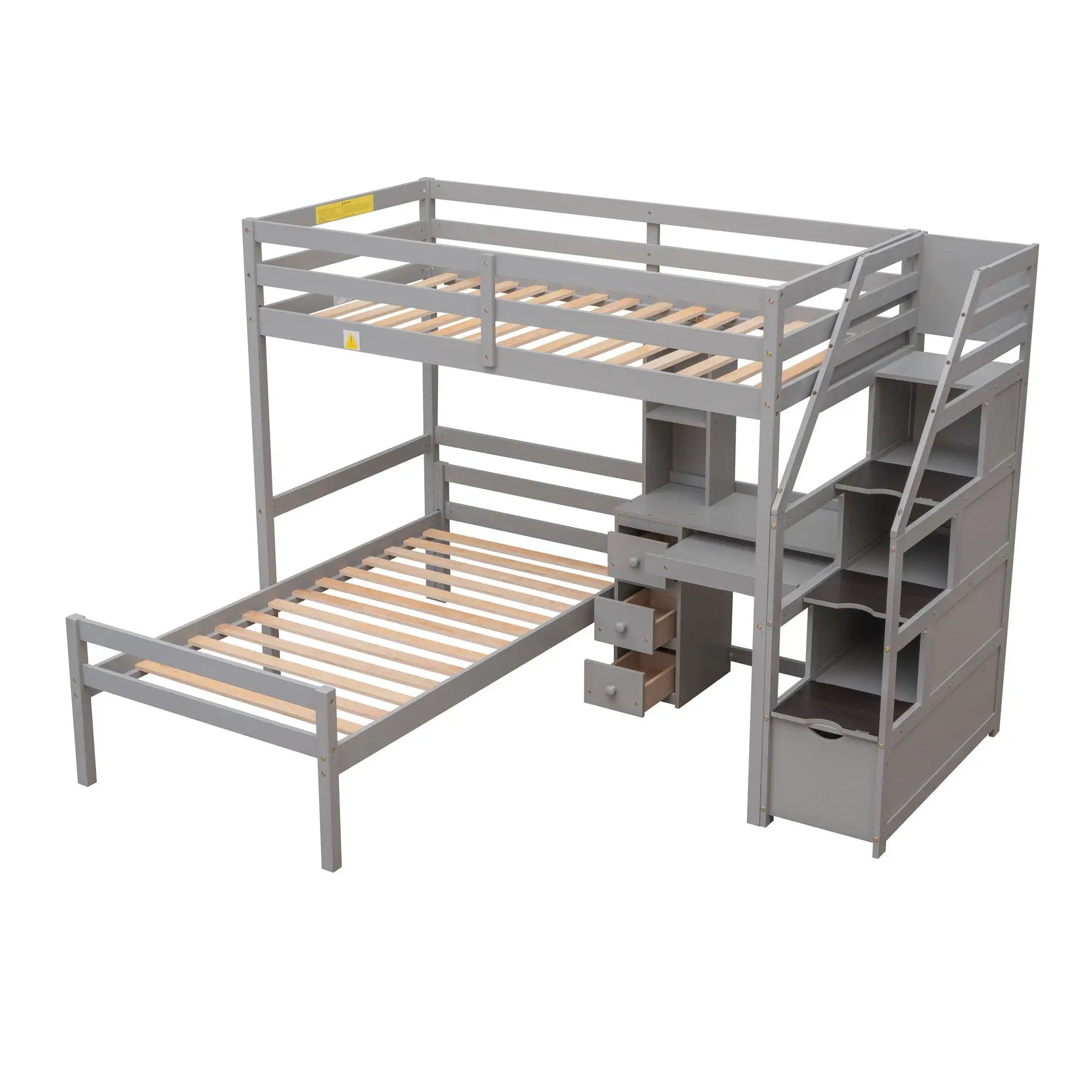 Loft Bed With Stand Alone Bed, Storage Staircase, Desk, Shelves, And Drawers by HouseOfZazla
