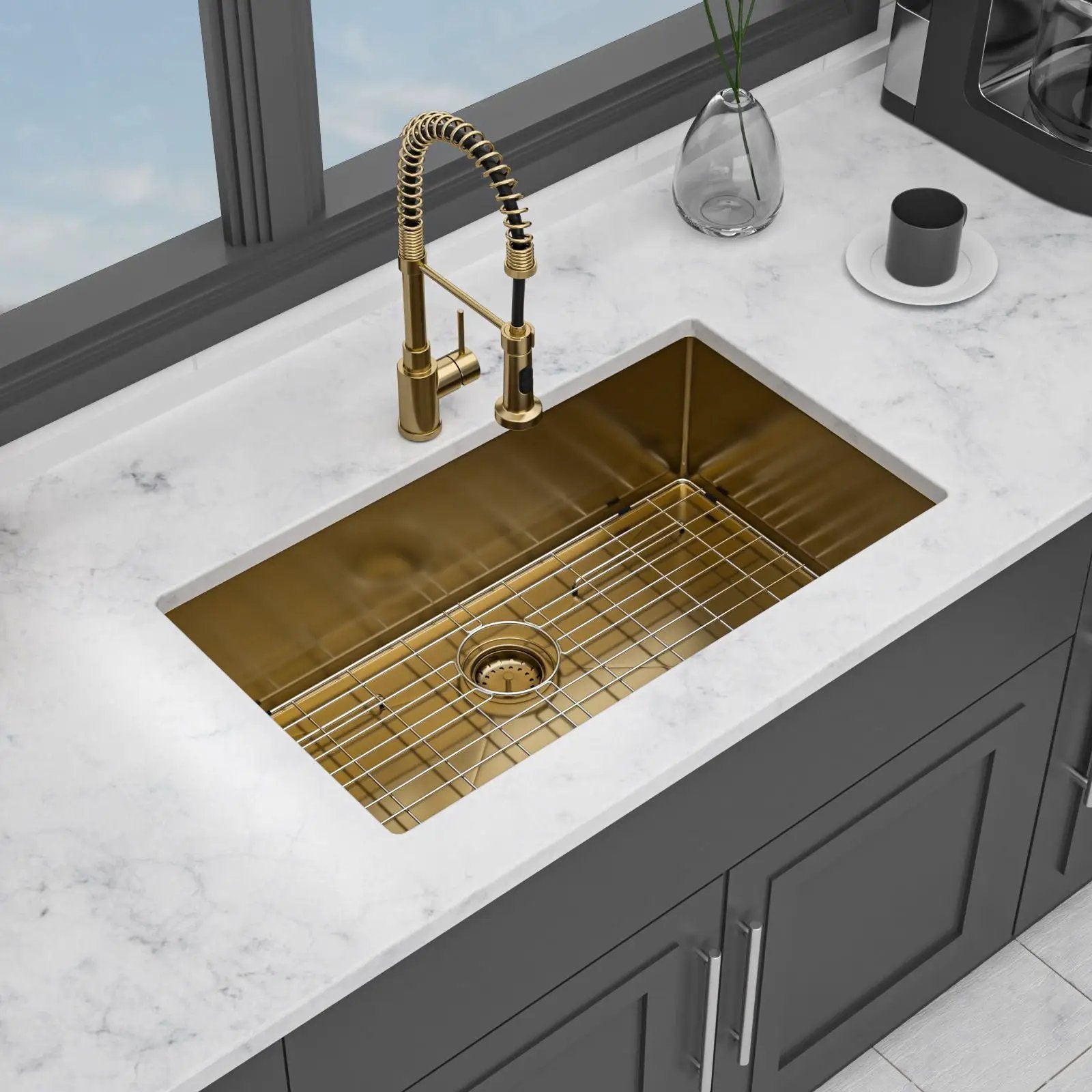 Finish Undermount Stainless Steel Kitchen Sink 32" X 19" 16 Gauge Deep Single Bowl by HouseOfZazla