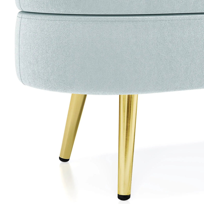 Ottoman Oval Storage Bench, Flannel with Metal Legs-Cyan by HouseOfZazla