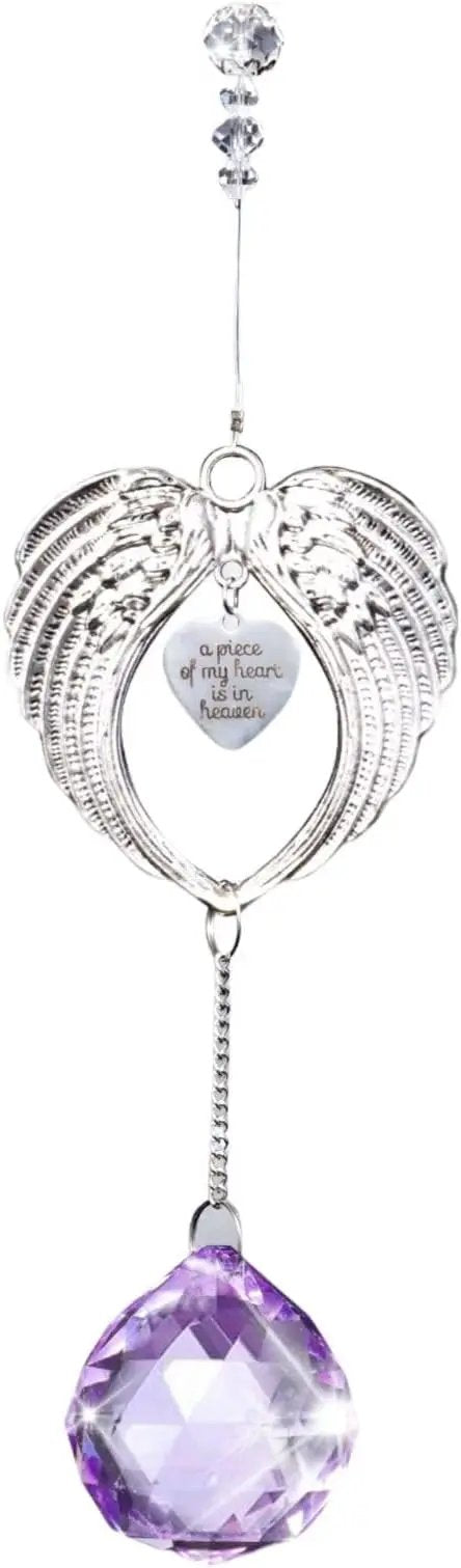 Sympathy Gift Modern Grief Gift for Lose of Loved Ones, Memorial Suncatcher with 40mm Crystal Ball, Sorry for Your Lose Rainbow Maker, Bereavement Gift Idea Angel Wings Design, Purple by GreenHaven Gardens