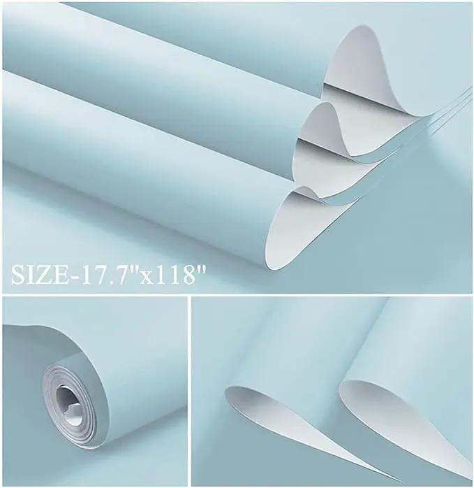 Dimoon 236''x17.7'' Blue Peel and Stick Wallpaper Contact Paper Modern Self Adhesive Wall Paper Removable Renter Friendly Textured Solid Color Shelf Cabinet Vinyl Roll (236''x17.7'',Light Blue) by GreenHaven Gardens