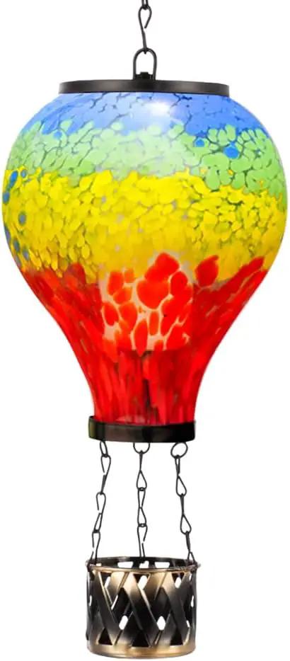 Starsoul Hot Air Balloon Solar Lantern with Flame Glass Hot Air Balloon Solar Light Waterproof Hanging Outdoor Lantern for Garden Yard Patio Decor by GreenHaven Gardens