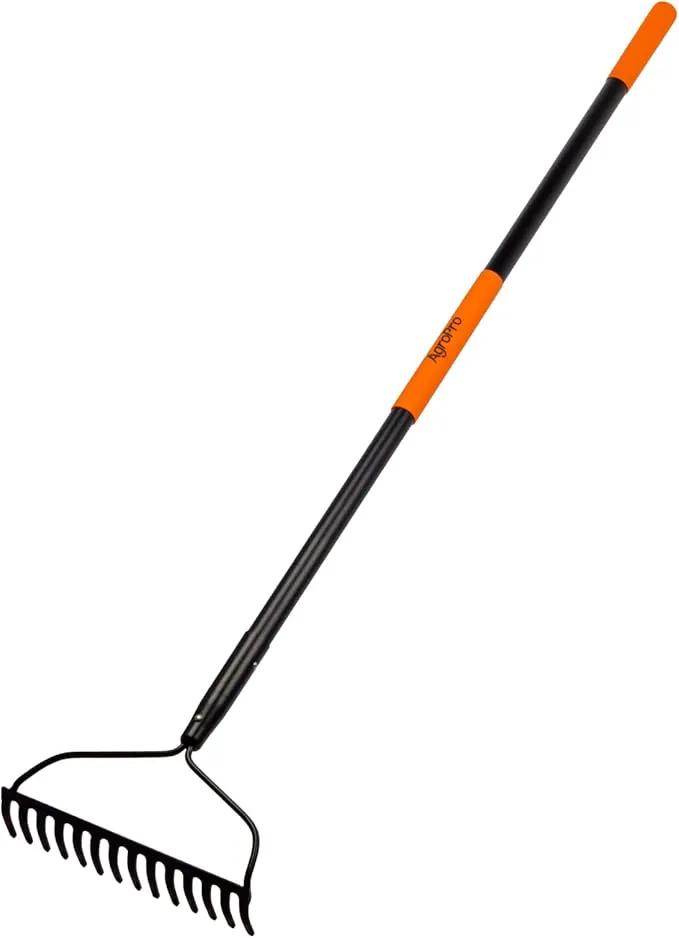 Garden Rake for Lawn Heavy Duty, 14 Tines Metal Rake with Thick Fiberglass Handle, 58 Inches by GreenHaven Gardens