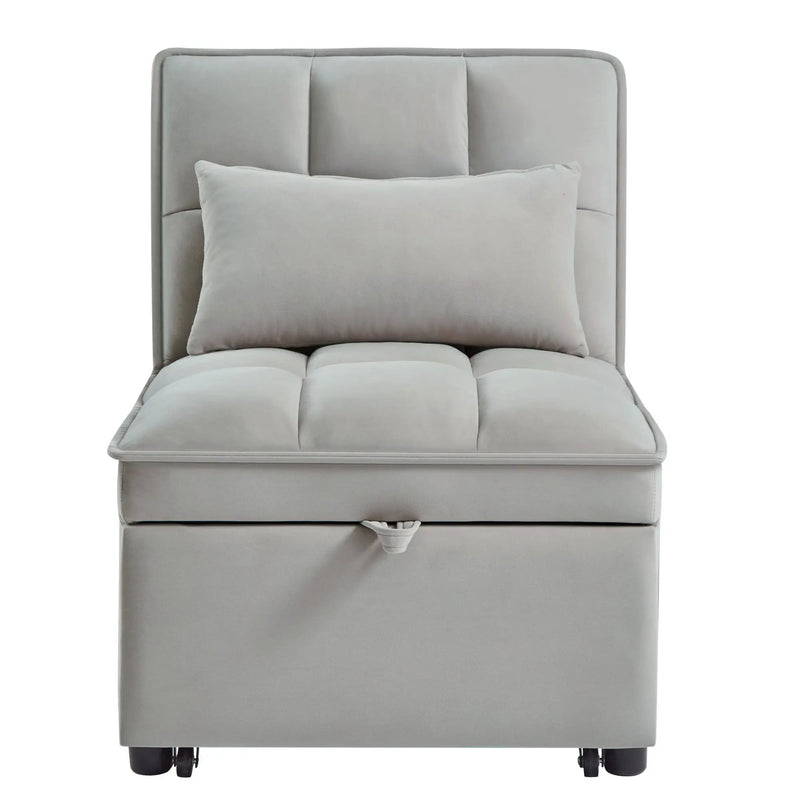 4 in 1 Multi-Function Single Sofa Bed with Storage Pockets Gray by HouseOfZazla
