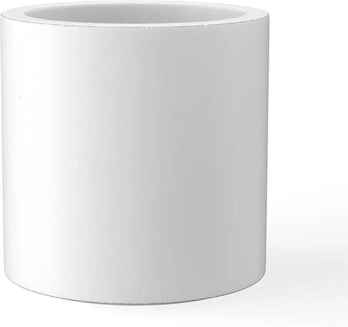 Kante 15.7" Dia Round Concrete Planter, Modern Style Large Cylindrical Plant Pot with Drainage Hole and Rubber Plug for Indoor Outdoor Patio, White by GreenHaven Gardens