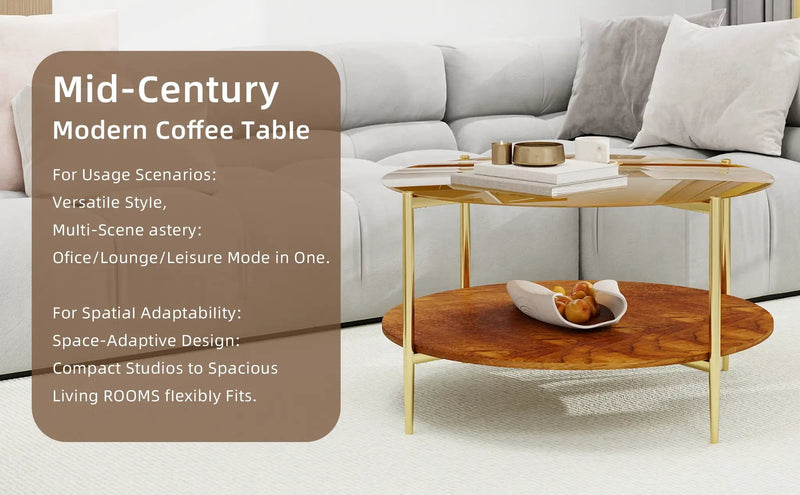 Luxurious Round Coffee Table with Gold-Tinted Tempered Glass Top by HouseOfZazla