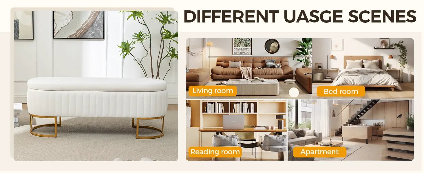Storage Bench Bedroom Bench with Golden Metal Legs by HouseOfZazla