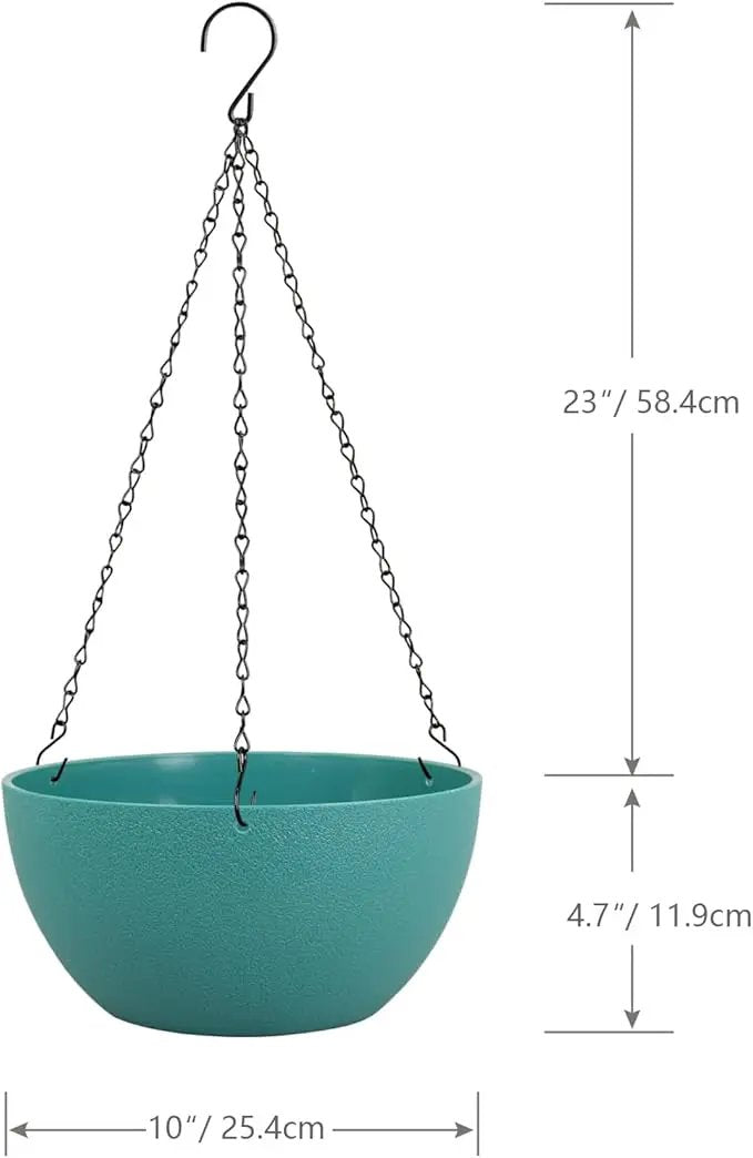 10 inch Hanging Planters for Outdoor Indoor Plants with Drainage Holes and Chain, 2 Pack Round Hanging Flower Pots for Garden Home Porch Decor, Blue Green by GreenHaven Gardens