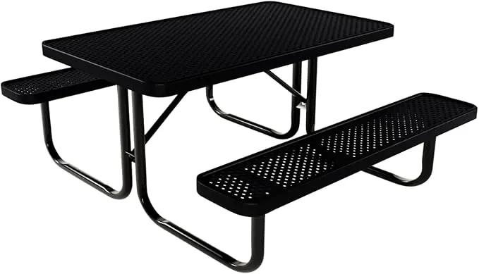 Coated Outdoor Furniture Heavy-Duty Portable Outdoor Kids Table, Punched Steel Kids Picnic Table, Commercial-Grade Picnic Table, Made in America (4ft Rectangular, Childrens, Black) by GreenHaven Gardens