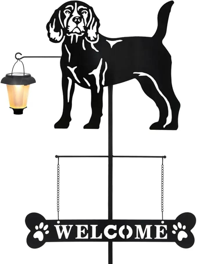 BAYN Solar Beagle Silhouette Dog Breed Welcome Sign with a Lantern Outdoor Decorative Garden Stakes for Yard, Lawn, Patio, Pathway by GreenHaven Gardens