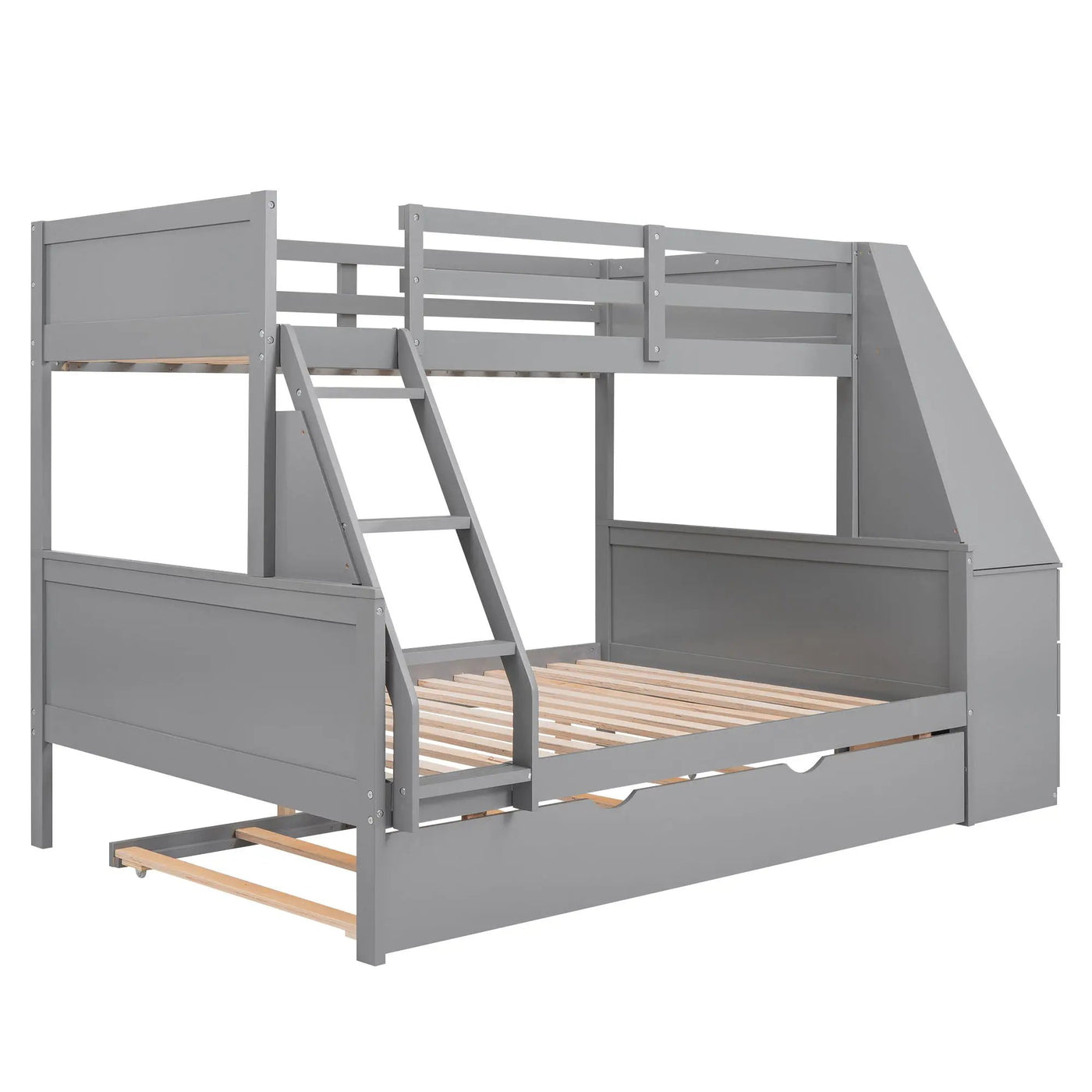 Bunk Bed With Trundle And Built In Desk, 3 Storage Drawers And Shelf by HouseOfZazla