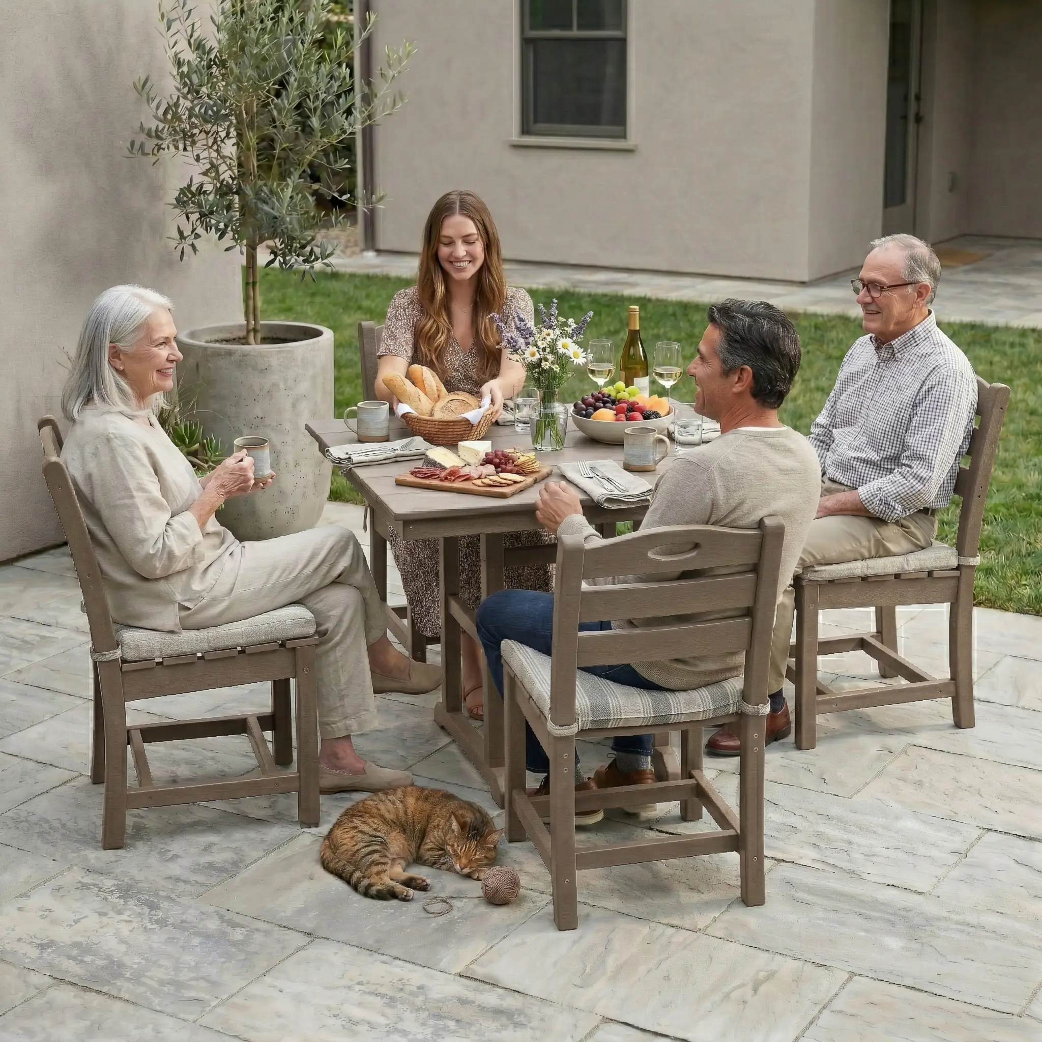 Antique Wood Color HDPE 5-Piece Outdoor Patio Dining Set by HouseOfZazla