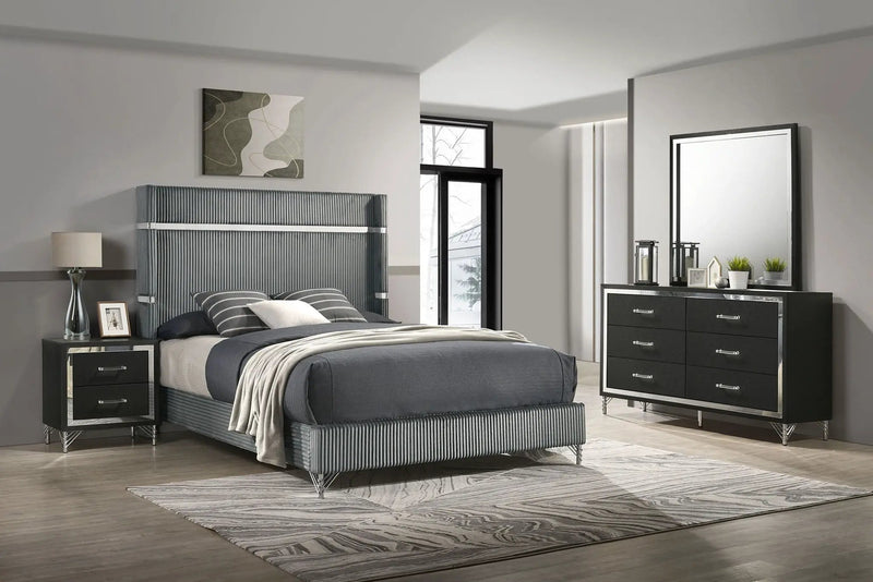 Lucia 4-piece Eastern King Bedroom Set Grey and Black by Unique Piece Furniture