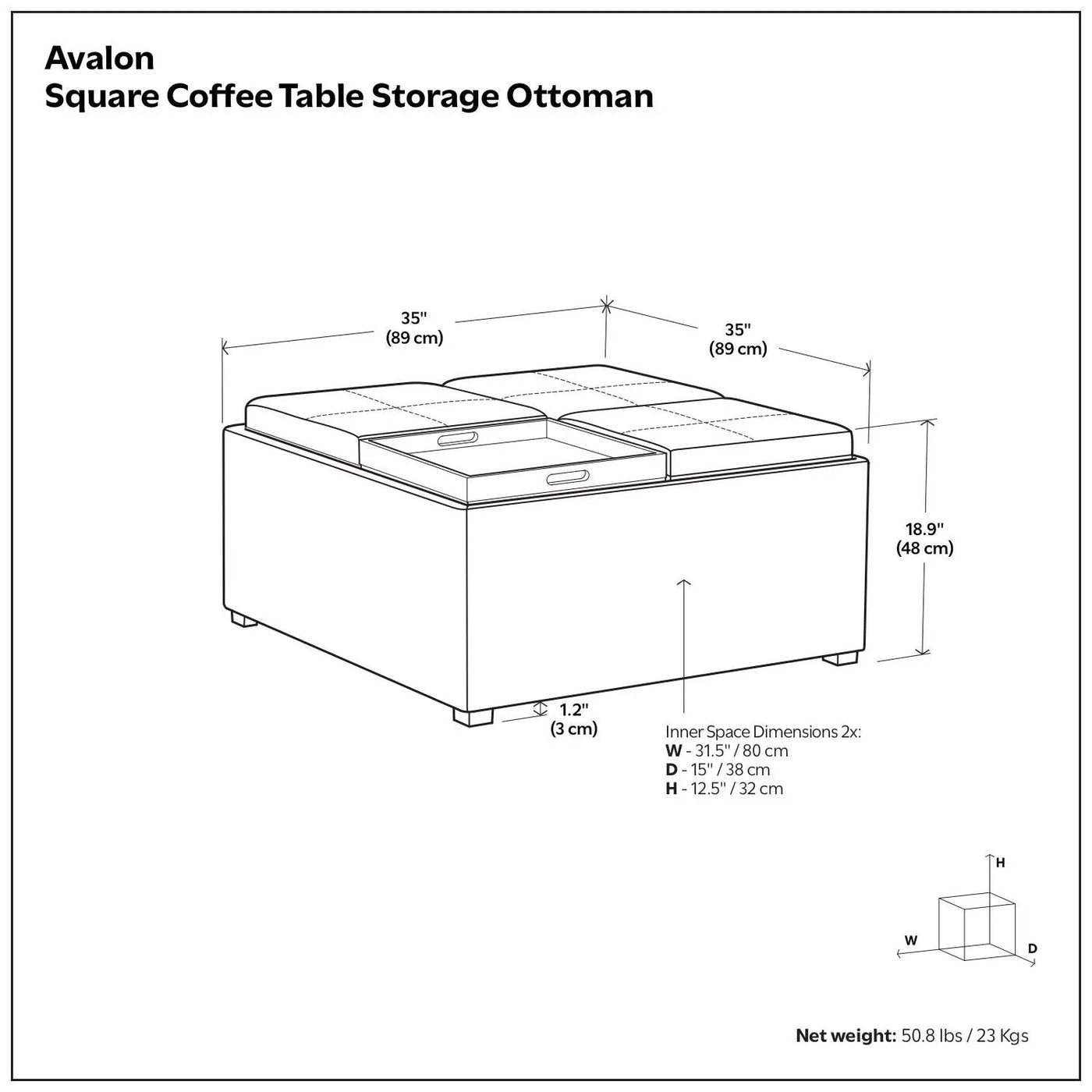 Avalon - Square Coffee Table, Storage Ottoman by HouseOfZazla