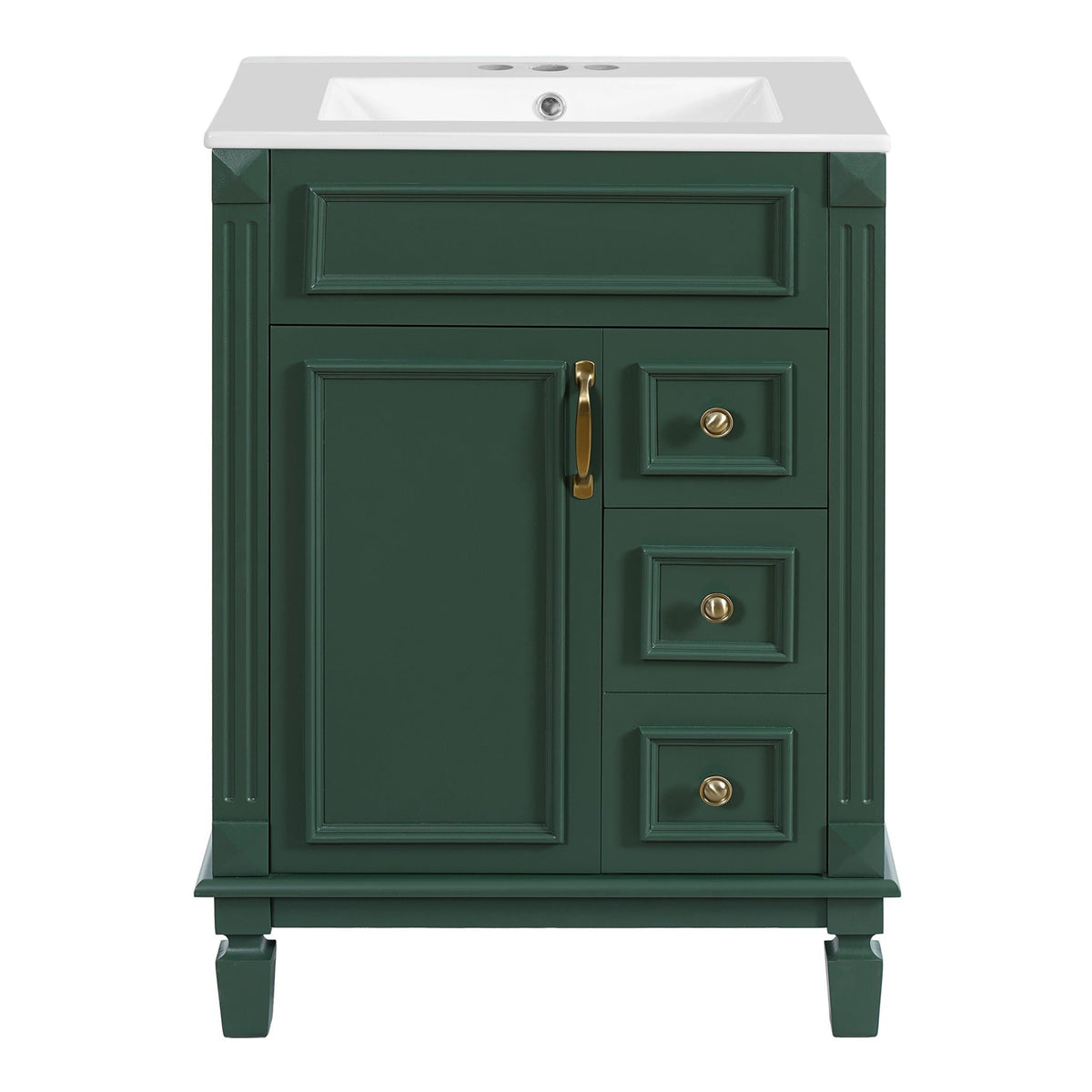 Compact Bathroom Vanity with Ceramic Sink and Storage Drawers - White, Green, Black, photo 4 of 24