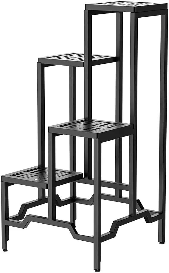 Plant Stand - Aluminum Indoor/Outdoor Flower Rack, Waterproof & Rust-Proof, Stable Support for Pots, Perfect for Living Room, Balcony, Garden, and Office (Black, 4 Tier) by GreenHaven Gardens