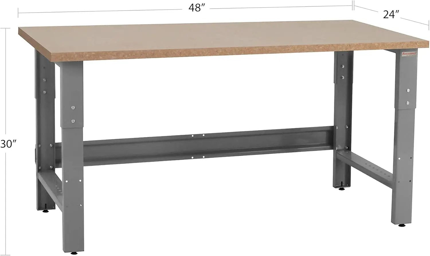 Table & Workbench: 1" Thick Particle Board Top, Height Adjustable Bench - 24" D x 48" L x 30" - 36" H - by BenchPro by GreenHaven Gardens