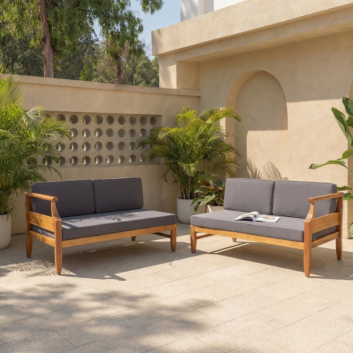 Aston 4 Seater Left and Right Acacia Wood Sofa Set, photo 2 of 10