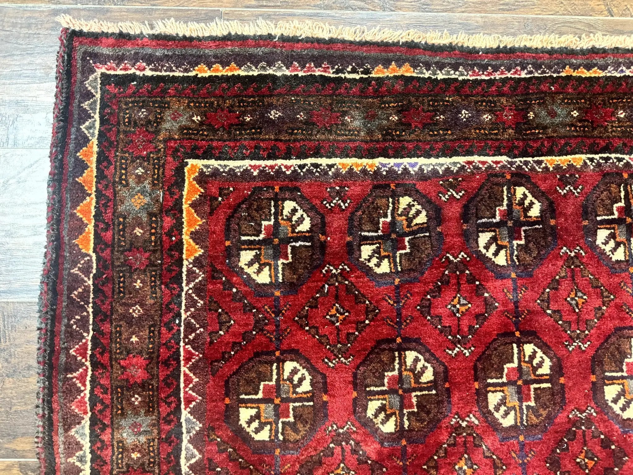 Persian Turkoman Tribal Rug 4x8, Handmade Vintage Wool Carpet, Red, Bohemian Rug by Jewel Rugs