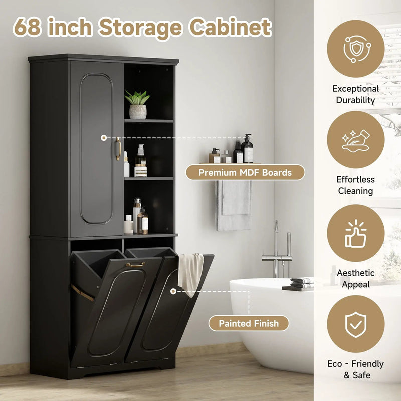 Freestanding Tall Storage Cabinet With 2 Tilt-Out Hampers by HouseOfZazla