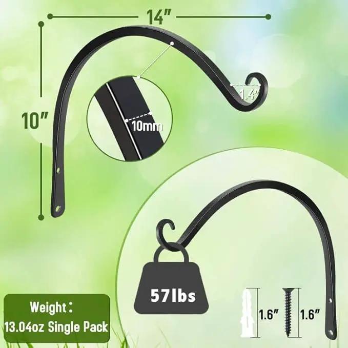 FEED GARDEN 2 Pack 14 Inch Hanging Plant Bracket Wall Hooks Decorative Plant Hangers for Outdoor Hanging Bird Feeders, Wind Chimes, Plant Baskets, Black by GreenHaven Gardens