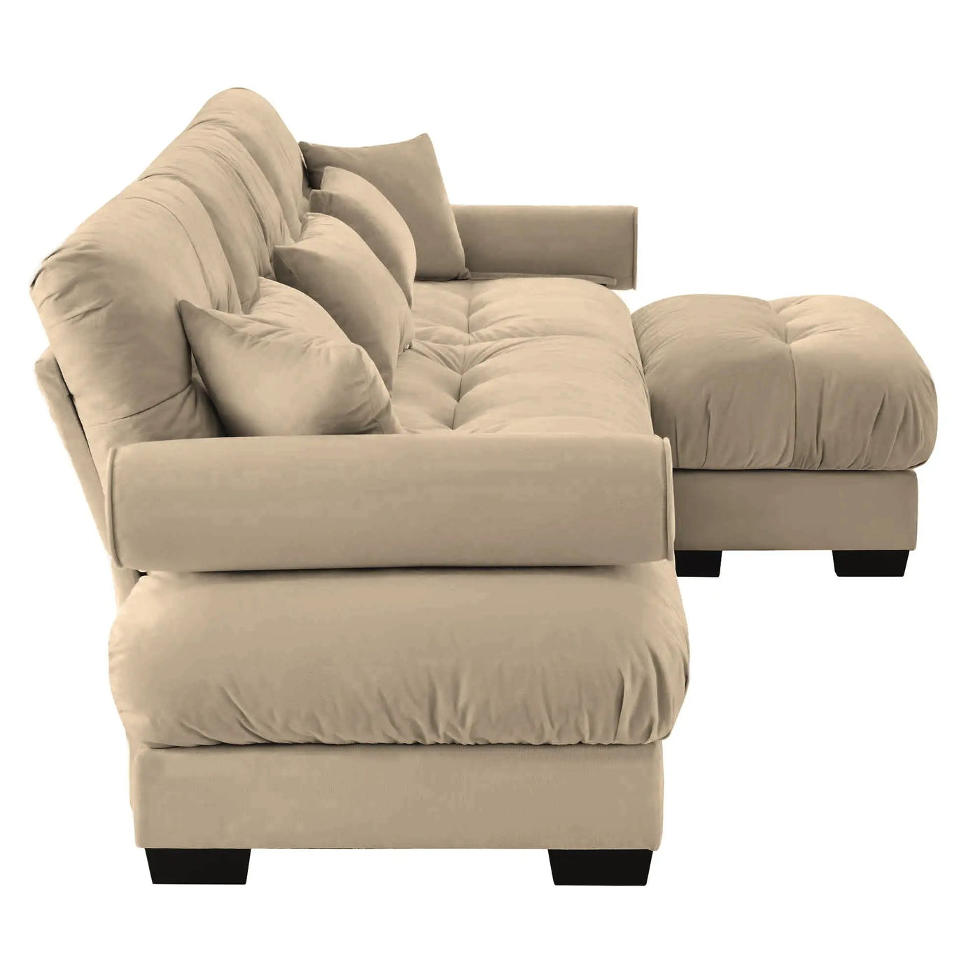 Modern Sectional Sofa With Ottoman, Round Bolster Armrests, Waist And Throw Pillows by HouseOfZazla