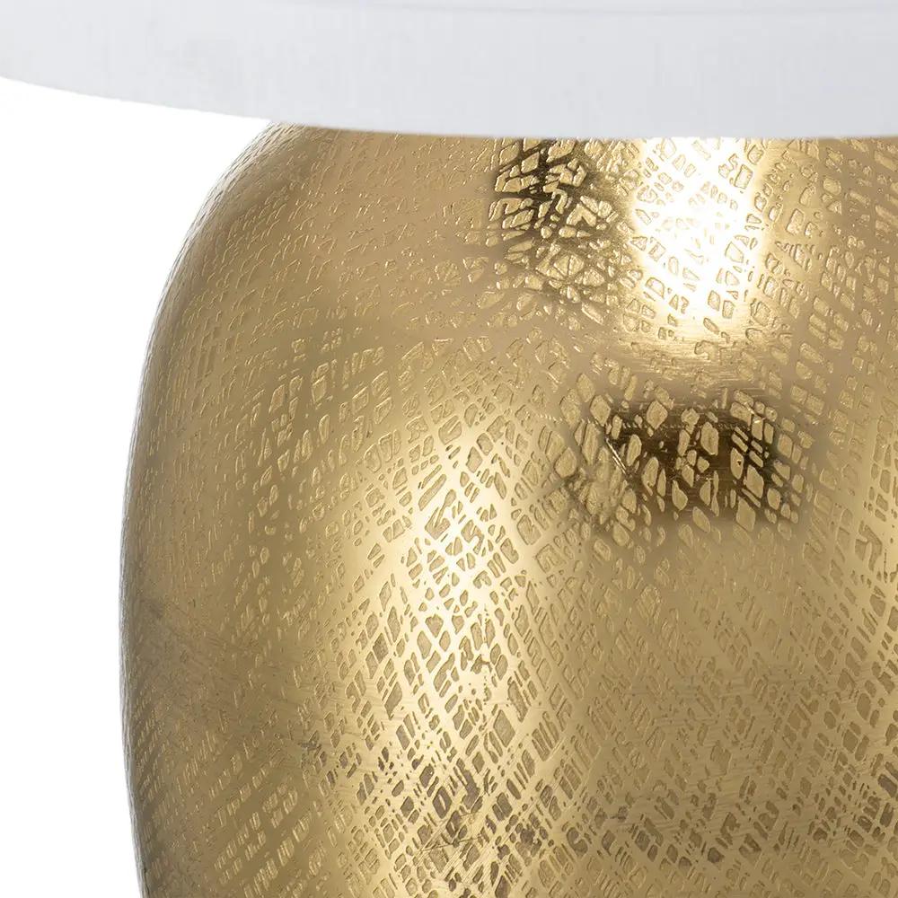 D18x31" Round Aluminum Sheet Gold Table Lamp with White Fabric Shade by HouseOfZazla