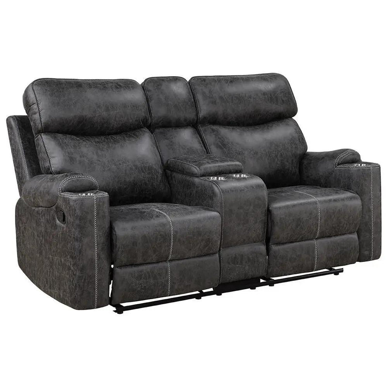 Hirah - Motion Loveseat With Console & USB Port - Dark Gray Polish Microfiber by Unique Piece Furniture