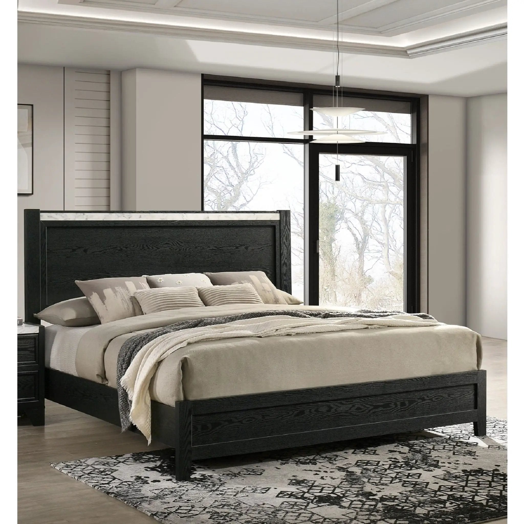 Contemporary Panel Bed With Accents by HouseOfZazla