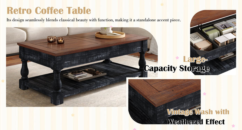 Retro Lift-Top Coffee Table with Storage for Living Room, Hidden Compartment & Lower Shelf, photo 10 of 10