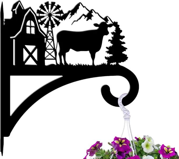 peacoblue Iron Plant Hangers Hooks for Outdoor Indoor Hanging Plants Flower Fern Pots Lantern Bird Feeder,11.8"x13.6" Weather Resistant Metal Wall Holder for Porch Garden Farmhouse(Farm Cow) by GreenHaven Gardens