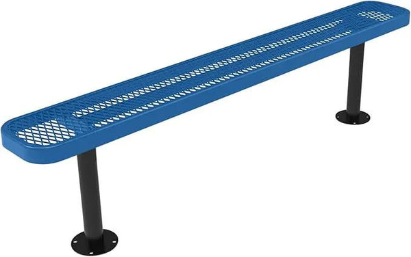 Heavy-Duty Outdoor Bench Thermoplastic Coated, Expanded Metal, Commercial-Grade Seating, Made in America (Surface Without Back, 6 Ft, Textured Light Blue)