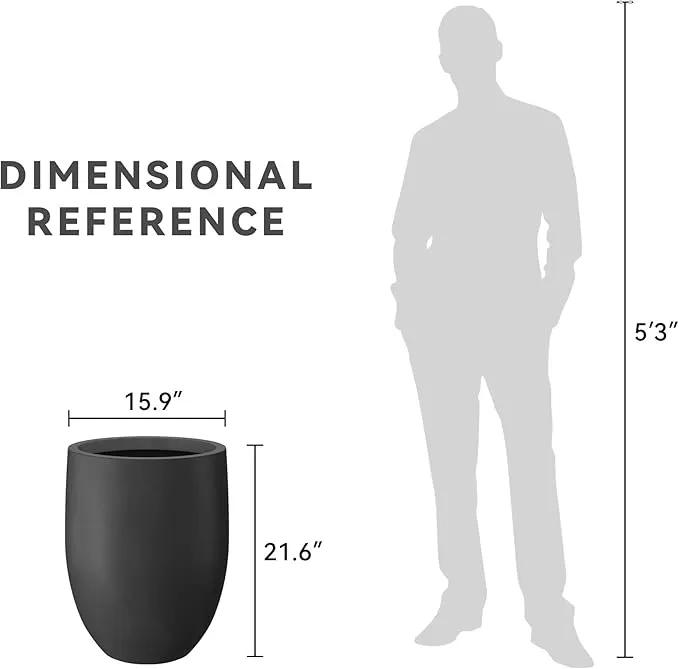 Kante 21.7" H Burnished Black Tall Planter, Large Outdoor Indoor Decorative Pot with Drainage Hole and Rubber Plug, Modern Round Taper Style for Home and Patio by GreenHaven Gardens