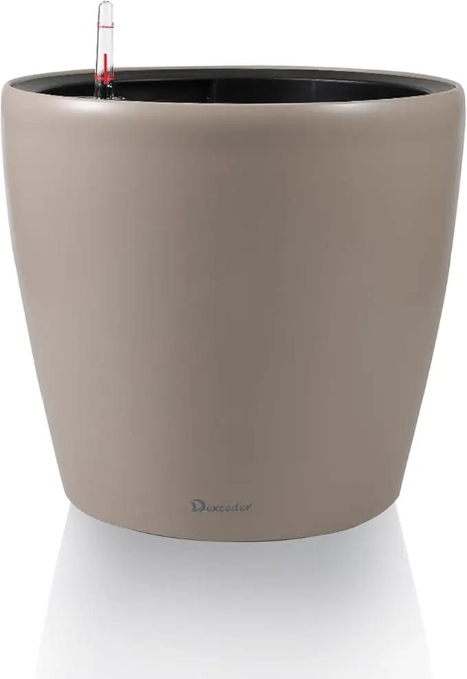 Dexceder 11x10 Inches Self Watering Planter Indoor Outdoor, Inner Pot Design, Thickened Table Flower Plant Pot with Water Level Indicator (Taupe Matte) by GreenHaven Gardens