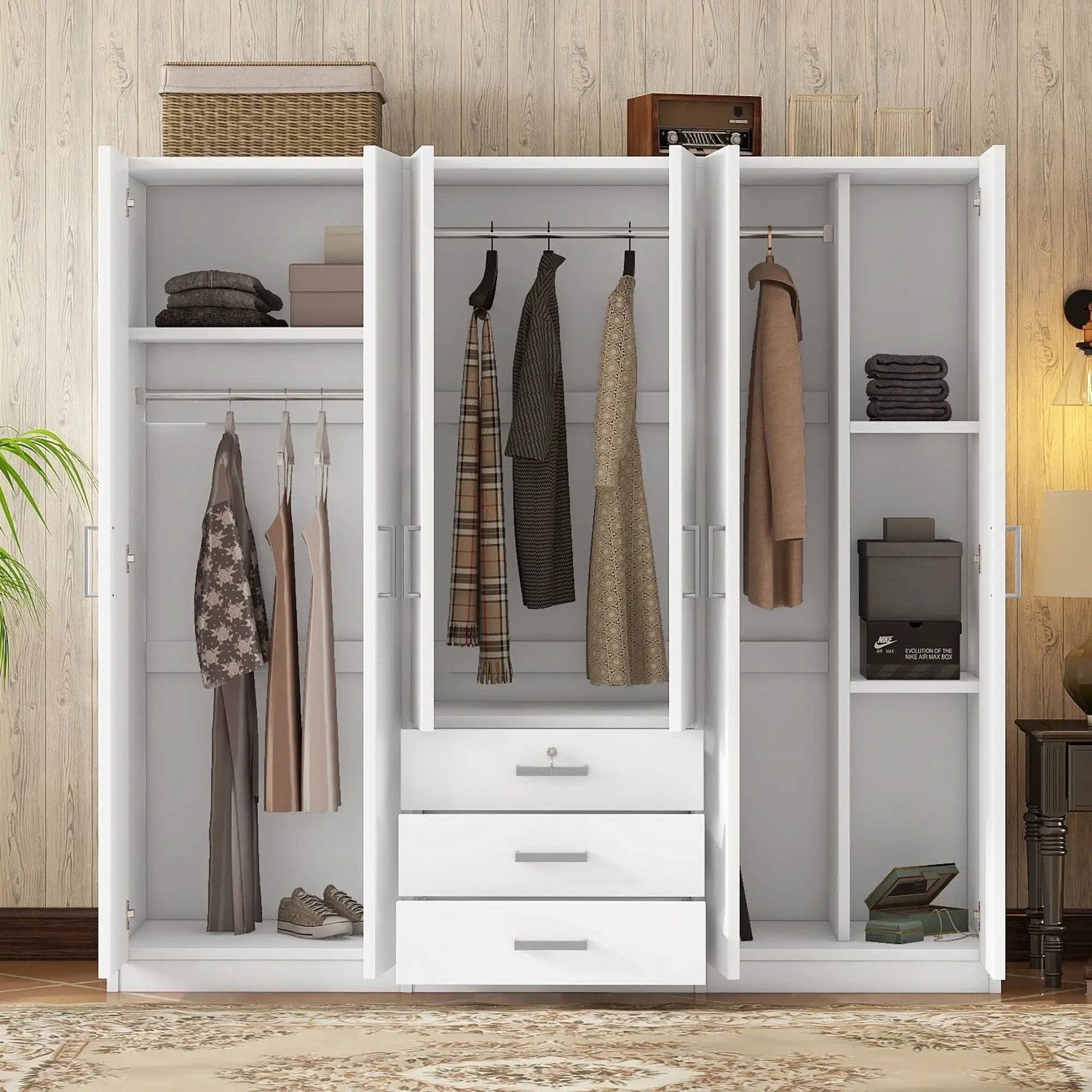 6 Doors Wardrobe Storage For Bedroom, With Big Drawers by HouseOfZazla