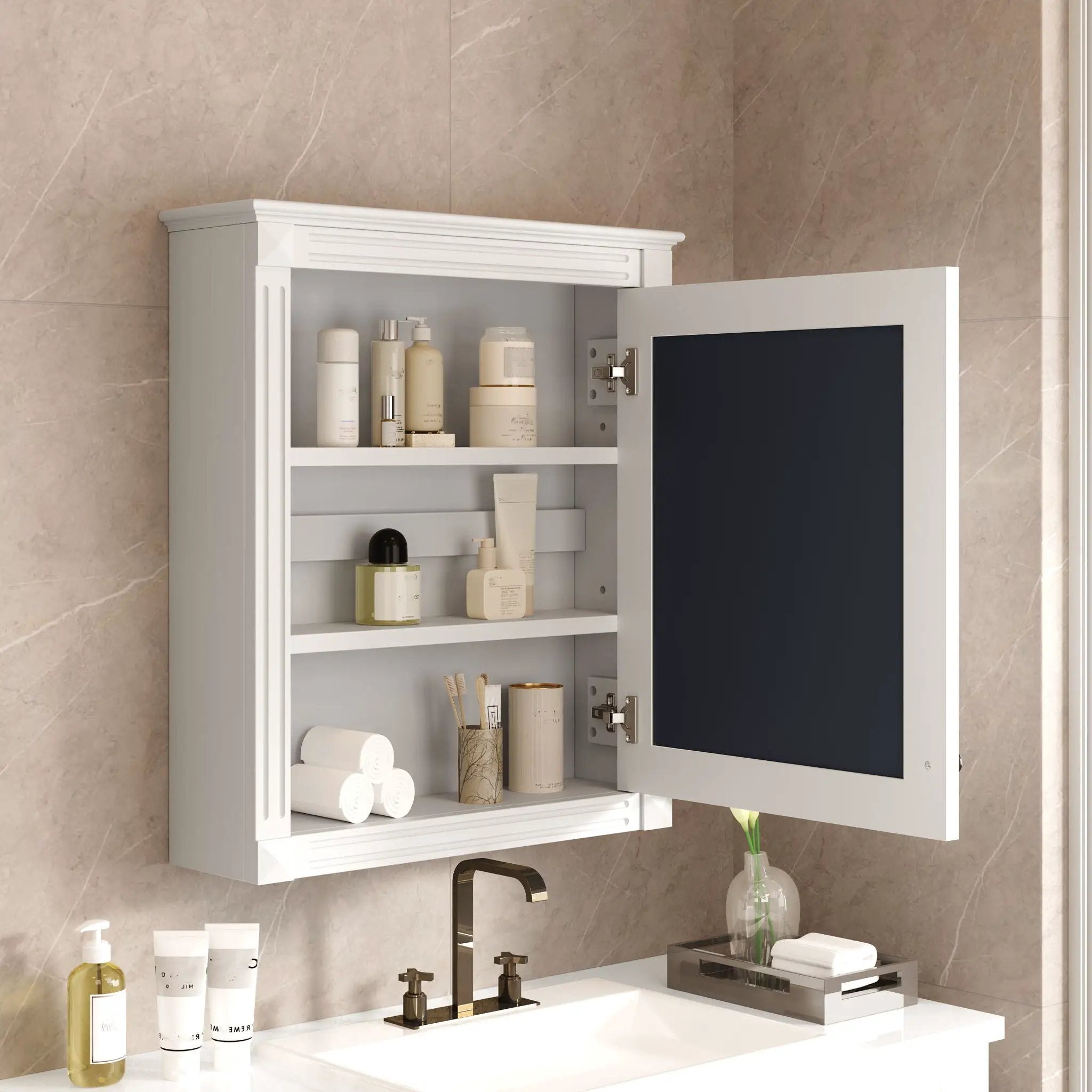 Wall Mounted Bathroom Storage Cabinet With Mirror, Medicine Cabinet With Height Adjustable Shelf by Unique Piece Furniture