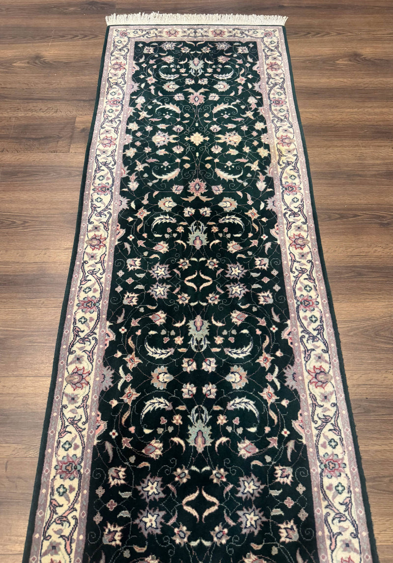 Pak Persian Runner Rug 2.6 x 10, Dark Green and Beige, Floral Allover by Jewel Rugs