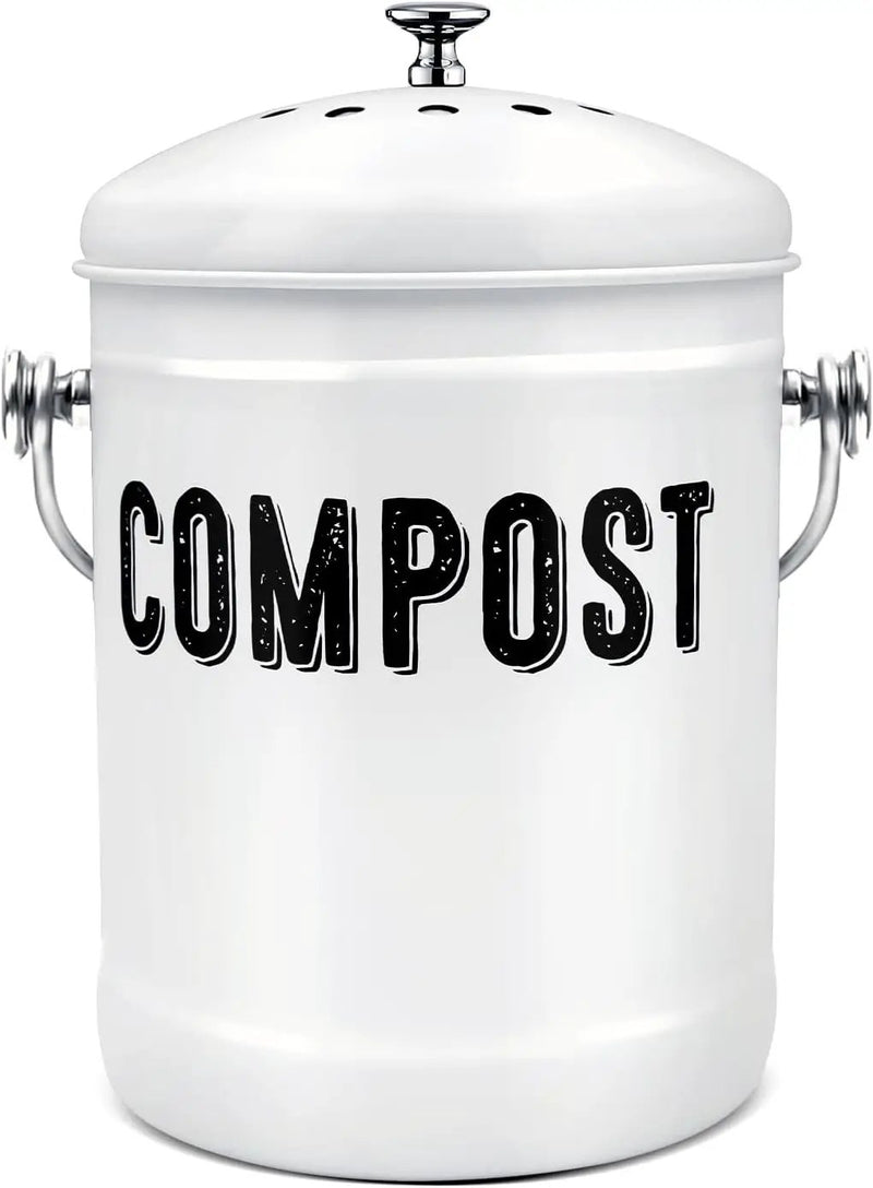 Compost Bin Kitchen, ENLOY Countertop Compost Bin with Lid Use for Kitchen Food Waste, Powder Coated Rust Proof Odorless Compost Bucket, 1.3 Gallon, White by GreenHaven Gardens